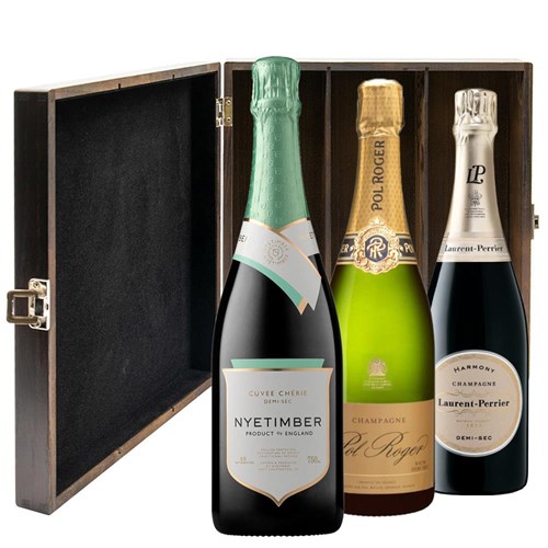 The Demi Sec Collection Treble Elm Wood Gift Boxed Champagne (3x75cl)